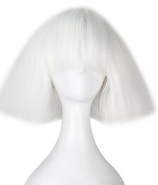 economico -Parrucca Cosplay Parrucca Sintetica Parrucca Cosplay Liscia Kinky Yaki Bob Corto con Frangia Parrucca Capelli Sintetici Bianchi per Donne Parrucca Bianca di Halloween