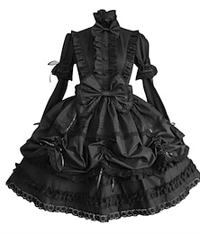 cheap -Princess Gothic Lolita Plus Size Punk Dress Women's Girls' Cotton Japanese Cosplay Costumes Plus Size Customized Black Ball Gown Solid Colored Puff Balloon Sleeve Long Sleeve Medium Length