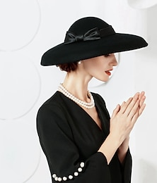 economico -Cappelli in Lana Stile Vintage Cappelli Eleganti  Copricapo con Fiocco(i) 1PC Occasione Speciale  Festa  Sera  Corsa di Cavalli cappello da far colpo Giornata delle Corse