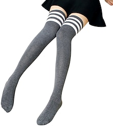 cheap -Women's Lolita Socks / Long Stockings Thigh High Socks White Black Gray Striped Stripes Above Knee Cotton Lolita Accessories / High Elasticity