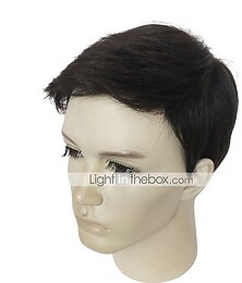 Χαμηλού Κόστους -μαύρες περούκες για άντρες συνθετική περούκα kinky ίσια kinky ίσια κούρεμα με στρώσεις περούκα κοντή φυσική μαύρη #1β συνθετικά μαλλιά ανδρική φυσική γραμμή μαλλιών μαύρη