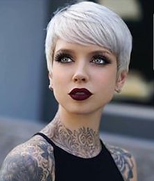economico -Miscela di capelli umani Parrucca Corto Liscio Taglio corto spettinato Acconciature corte 2020 Dritto Breve Parte laterale A macchina Per donna Nero Naturale Media Auburn Biondo fragola / biondo