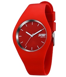 billige -skmei armbåndsur quartz ur til kvinder mænd analog quartz ren farve casual kalender plast silikone rem fritids ur dame jelly ure
