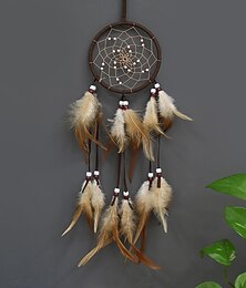 preiswerte -Traumfänger Blumenmuster handgemachtes Geschenk mit Farbverlauf Feder und Perlen Wandbehang Dekor Kunst indischen Stil 55*11 cm