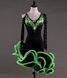 billiga -dans salsa latinsk dansklänning applikationer kristaller / strass damprestanda långärmad hög spandex georgette