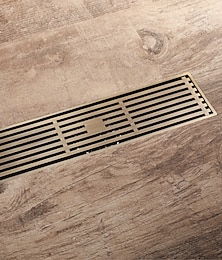 ieftine -Sifon de duș liniar dreptunghiular de 12 inch podea pentru baie cu grătar de cărămidă, scurgere de podea din alamă periată, scurgere de pardoseală de duș include sită de păr