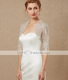 voordelige -dames wikkel bolero glinsterende elegante sprankeling&amp;glanzende half mouw kant bruiloft wraps met kant voor bruiloft lente&amp;zomer / kralenjurk om indruk te maken 2025