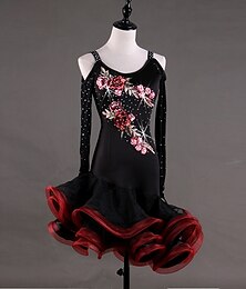 billige -dans salsa latinsk dansekjole applikasjoner krystaller / rhinestones kvinners ytelse langermet høy spandex georgette