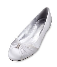 cheap -Women's Wedding Shoes Bridal Shoes Rhinestone Flat Heel Round Toe Elegant Classic Ballerina Satin Loafer Black White Ivory