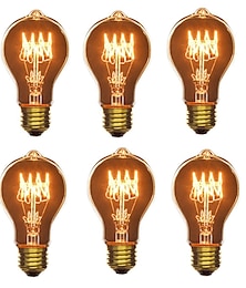 billige -6stk 40 W E26 / E27 A60(A19) Varm hvit 2200-2700 k Kontor / Bedrift / Mulighet for demping / Dekorativ Glødelampe Vintage Edison lyspære 220-240 V
