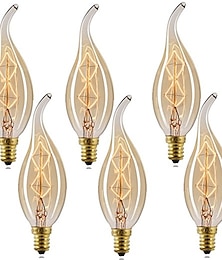 levne -6ks 40w žárovky vintage edison žárovky svíčka E14 c35l stmívatelné dekorativní teplé bílé 2300k retro stmívatelné 220-240v
