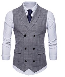 economico -Per uomo Gilet Gilet da completo Panciotto Matrimonio Ufficio Attività commerciale Per eventi Da cerimonia Gentile Primavera Autunno Poliestere A quadri Colletto Taglia piccola Marrone Grigio chiaro