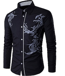 cheap -Men's Shirt Patterned Collar Shirt Collar Daily Long Sleeve Tops Business Casual Daily Office / career White Black Purple Party Wedding