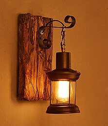 abordables -lámpara de pared single head industrial rústico vintage retro wooden wall scone metal painting color for the country home hotel corredor decorar la luz de la pared