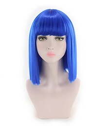 economico -Parrucca Sintetica Parrucca Bob Liscia Corto Parrucca Sintetica Blu per Donne Nuovo Arrivo Parrucca Blu di Halloween