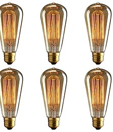 abordables -6pcs 40w edison vintage ampoule à incandescence dimmable e26 e27 st64 candélabre filament ambre blanc chaud pour luminaire 220v 110v