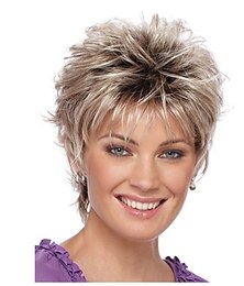 billiga -pixie cut peruk bruna peruker för kvinnor syntetisk peruk kort kvinnors mörka rötter blonda peruker blonda medium peruker 6 tum