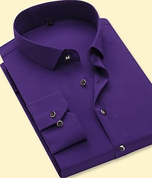 cheap -Men's Dress Shirt Button Up Shirt Collared Shirt Black Navy Blue Purple Long Sleeve Plain Collar Spring &  Fall Wedding Party Clothing Apparel
