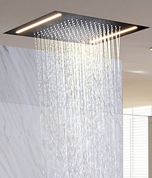 preiswerte -Duscharmatur, 500 * 360 mattschwarzer Badarmatur Regendusche komplett mit LED-Edelstahl-Duschkopf an der Decke montiertes Ti-PVD-Feature - Design / Regenduschkopfsystem