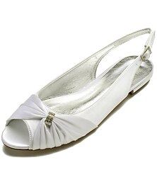 cheap -Women's Wedding Shoes Plus Size Bridal Shoes Side-Draped Flat Heel Peep Toe Slingback Satin Black White Ivory
