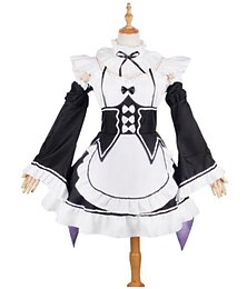 ieftine -Inspirat de Re: Zero - incepe viata intr-o alta lume Prințesă Costum de servitoare Rem Anime Costume Cosplay Japoneză Costume Cosplay Dantelă Manșon Lung Cravată Rochie Mâneci Pentru Fete / Lavabil