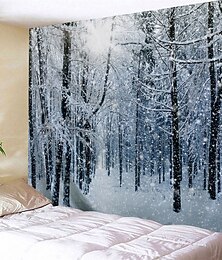 economico -Foresta Innevata Arazzo Da Parete Grande Arazzo Da Parete Decoro Sfondo Coperta Tenda Murale Casa Camera Da Letto Soggiorno Decorazione