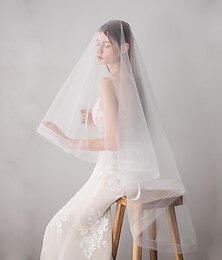 cheap -Two-tier Japan and Korea Style Wedding Veil Fingertip Veils with Fringe 62.99 in (160cm) Cotton / nylon with a hint of stretch / Drop Veil