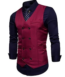 abordables -Hombre Chaleco Boda Trabajo Negocio Casual Casual elegante Poliéster Color sólido Escote en Pico Negro Blanco Vino Azul Marino Chaleco