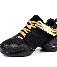 cheap -Women's Dance Sneakers Practice Trainning Dance Shoes Stage Performance HipHop Sneaker Thick Heel Lace-up Black / Gold White Black