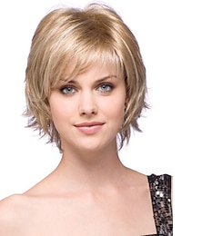 cheap -Human Hair Blend Wig Short Wavy Bob Layered Haircut Short Hairstyles 2020 With Bangs Wavy Side Part Capless Women's Strawberry Blonde / Bleach Blonde Light Auburn Black 10 inch