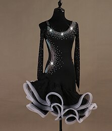 billiga -dans salsa latinsk dansklänning kristaller / strass dam träning långärmad hög spandex tyll