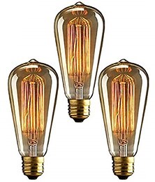 billiga -3st 40w edison vintage glödlampa dimbar e26 e27 st64 kandelaber glödtråd bärnsten varm vit för belysningsarmatur 220-240v