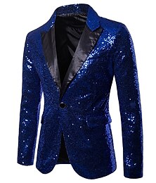 economico -Blazer da festa con paillettes da uomo stile anni '70 disco retro punk gotico scintillante taglio regolare a tinta unita nero oro argento rosso blu viola