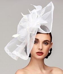 cheap -Flowers Feather Net Kentucky Derby Hat Fascinators Headpiece with Feather Floral 1PC Horse Race Ladies Day Melbourne Cup Headpiece