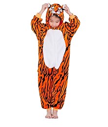 cheap -Kid's Kigurumi Pajamas Nightwear Camouflage Tiger Stripes Onesie Pajamas Funny Costume Flannel Fabric Cosplay For Boys and Girls Christmas Animal Sleepwear Cartoon