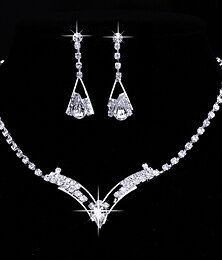 voordelige -Ketting 1 set Wit Kristal Strass Legering 1 Ketting Oorbellen Dames Modieus Tennisketting Gypsophila Sieraden set Voor Feest Bruiloft