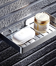 abordables -Soportes para platos de jabón hueco moderno baño de acero inoxidable estante único montado en la pared plateado 1 pieza