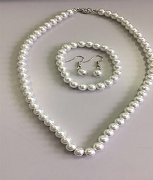 お買い得  -ジュエリーセット ストランドネックレス For 女性用 真珠 パーティー 結婚式 真珠 ホワイト / ネックレス / イヤリング
