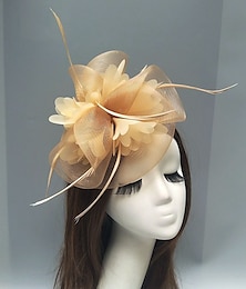 ieftine -pălărie cu pene / plasă fascinatoare Kentucky Derby pălărie / căciulă cu pene / floral / floare 1 buc nuntă / ocazie specială / căciulă pentru petrecere de ceai
