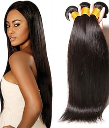 billiga -3 paket Hårväver Brasilianskt hår Rak Människohår förlängningar Remy-hår 300 g Human Hår vävar Hårförlängningar av äkta hår 8-28 tum Naturlig Naurlig färg Liv