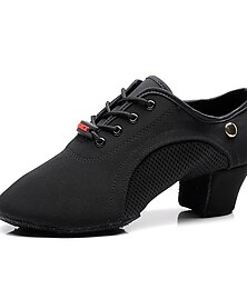 cheap -Women's Latin Shoes Ballroom Dance Shoes Practice Trainning Dance Shoes Line Dance Performance Party Practice Lace Up Oxford Two-Point Bottom Thick Heel Lace-up Black