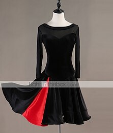 abordables -Robe de danse latine salsa, fendue, pour femmes, entraînement, performance, manches longues, haute, tulle, pleuche