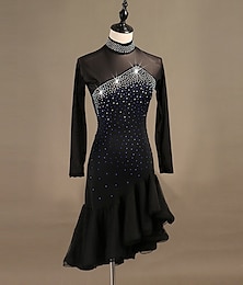 billiga -dans salsa latinsk dansklänning kristaller / strass damprestanda långärmad spandex