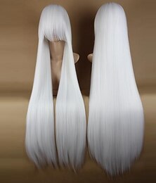 economico -parrucche bianche per donne parrucca cosplay parrucca sintetica liscia con frangia parrucca molto lunga con riga laterale parrucche bianche di carnevale