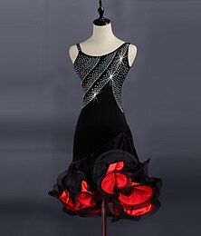 economico -vestito da ballo salsa latino con cristalli separati/strass, performance da donna, senza maniche, spandex, organza/sala da ballo