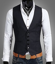 billige -Herre Vest Veste Bryllup Arbejde 1920'erne Smart Casual Polyester Ensfarvet Tynd Sort Navyblå Brun Vest