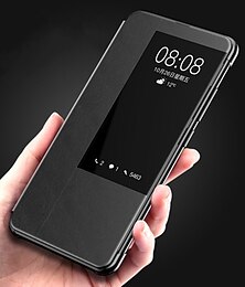 preiswerte -Handy Hülle Handyhüllen Für Huawei Huawei Mate 20 pro Klappetui Flipbare Hülle und Displayschutzfolie mit Sichtfenster Einfarbig PU-Leder