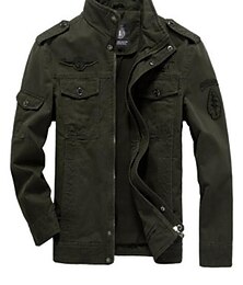 cheap -Men's Lightweight Jacket Summer Jacket Jacket Daily Weekend Fall Winter Solid Colored Basic Stand Collar Regular Regular Fit Black Army Green Khaki Jacket