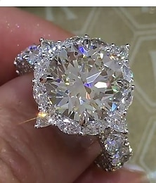 billige -Bandring Ringe For Dame Kubisk Zirkonium Syntetisk Diamant Fest Gave Engasjement Sølvforgylt Klassisk HALO Bane Bryllup