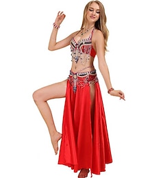 abordables -Danza del Vientre Vestido Cristales / diamantes de imitación Lentejuela Mujer Rendimiento Entrenamiento Sin Mangas Cintura Baja Poliéster